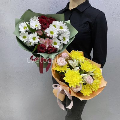 "Изюминка" букет из хризантем, кустовых роз и альстромерии
