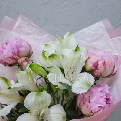 Пионы с альстромериями букет-комплимент