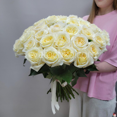 Букет из 51 розы Эквадор 50 см сливочного цвета с доставкой в Челябинске 