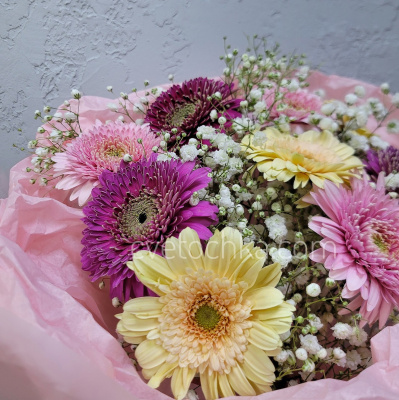 Герберы мини с гипсофилой