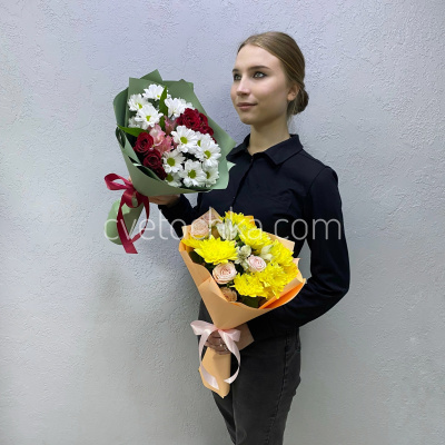 "Изюминка" букет из хризантем, кустовых роз и альстромерии