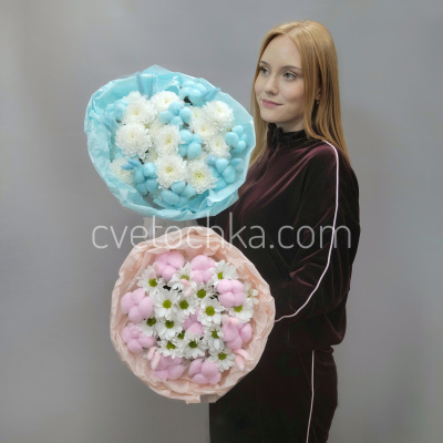 Букет из хризантем и хлопка. Цвет на выбор