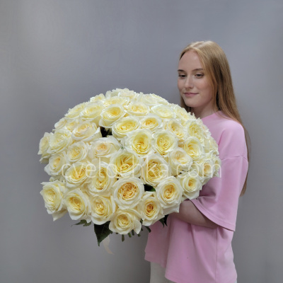 Букет из 51 сливочной розы Эквадор 50 см